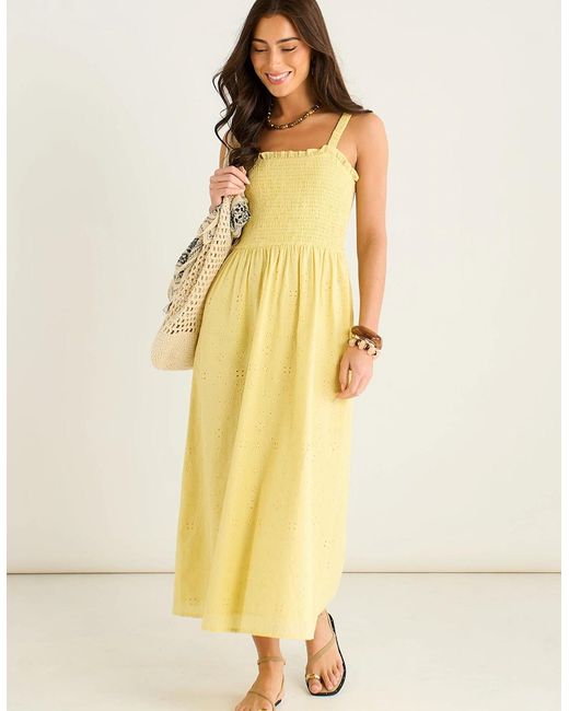Gini London Yellow Embroidered Shirred Bodice Sun Dress