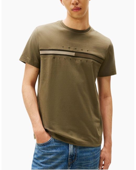 Tommy Hilfiger Green T Shirts Crew Neck Regular Fit Cotton Tino Tee for men