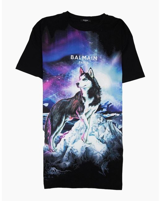 Balmain Black Oversized Lone Wolf T-Shirt for men