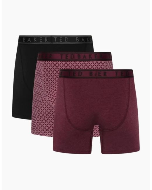 Ted Baker Red 3-Pack Geo Print Boxer Briefs, /Claret for men