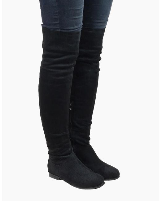 XY London Black Ladies Ivy Low Block Heel Thigh-High Boots