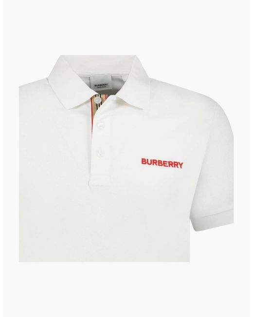 Burberry White 'Hartford' Embroidery Logo Check Polo for men