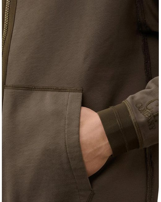 C P Company Brown Diagonal Fleece Zip Hoodie for men