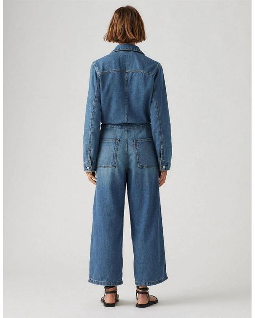 Levi's Blue Levi's Iconic Collared Neck Long Sleeve Solid Patterned Jumpsuit