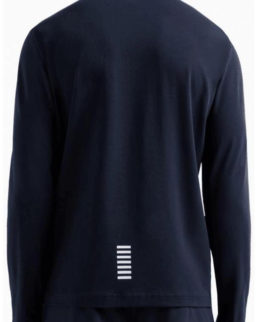 EA7 Blue Long Sleeve Pique Cotton Polo Shirt for men
