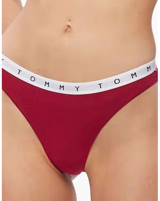 Tommy Hilfiger Red Cotton 3-Pack Thong, Exotic Berry/Gingham/Night Diver