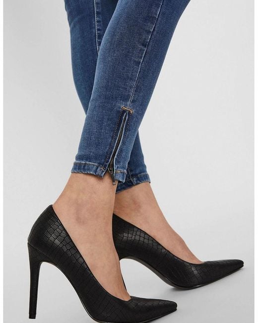 Vero Moda Blue Tilde Midrise Slim Ankle Zipped Skinny Jeans