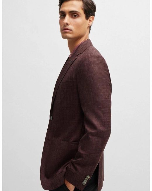 Boss Brown H Janson Notch Collared Solid Patterned Blazer for men
