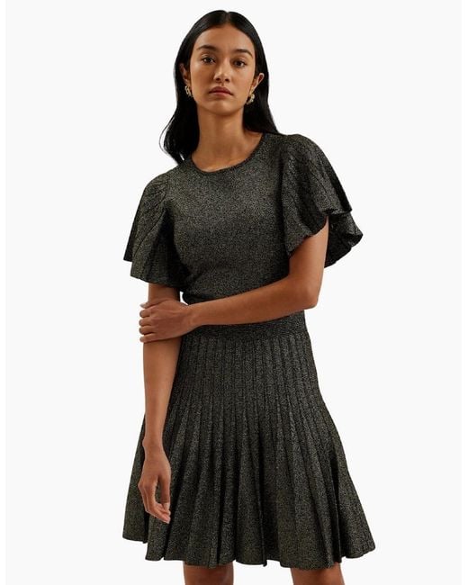 Ted Baker Black Madison Metallic Angel Sleeve Knit Dress