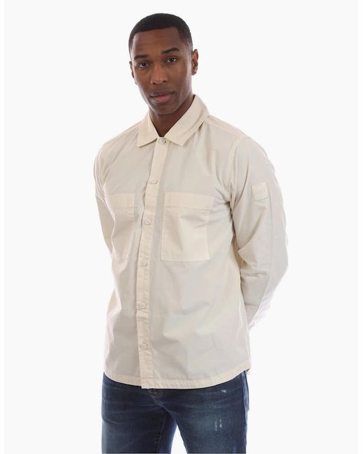 Boss Natural Solid Patterned Shirt Collared Shirt Jacket for men