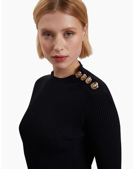 Ted Baker Black Lilano Ribbed Knit Button Detail Dress