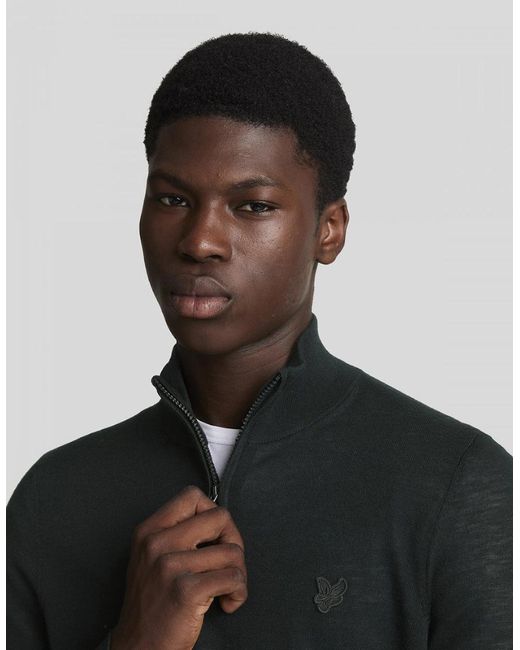 Lyle & Scott Black Lyle & Scott Tonal Eagle Merino Quarter-Zip Jumper for men
