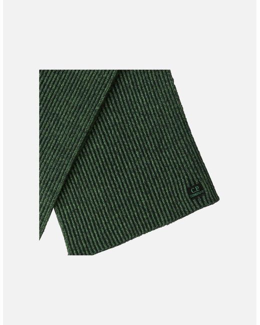 C P Company Green Fleece Knit Logo Scarf for men