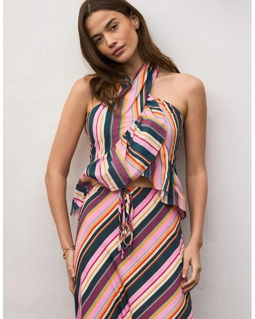 Ro&zo White Stripe Ruffle Wrap Top