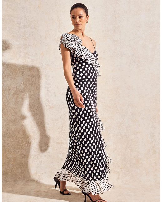 Ro&zo Black Celeste Corsage-Detail Polka-Dot Dress