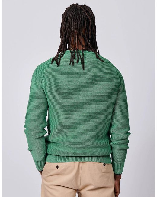 aubi Green Saxilby Cotton Tuck Stitch Crew for men