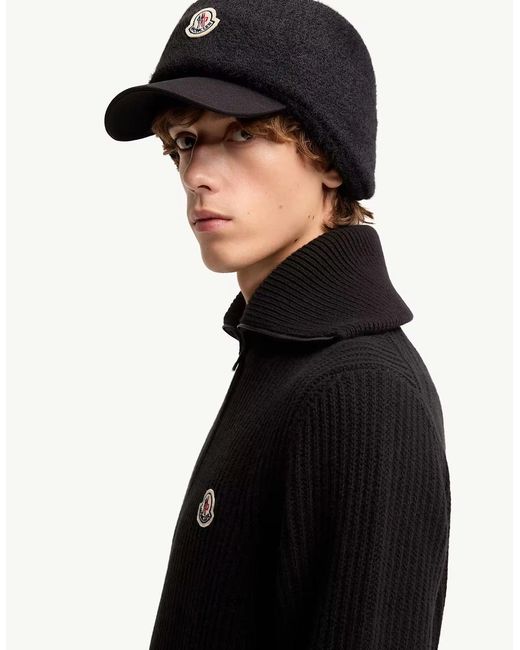 Moncler Black Heavy Knit 1/4 Zip Sweater for men