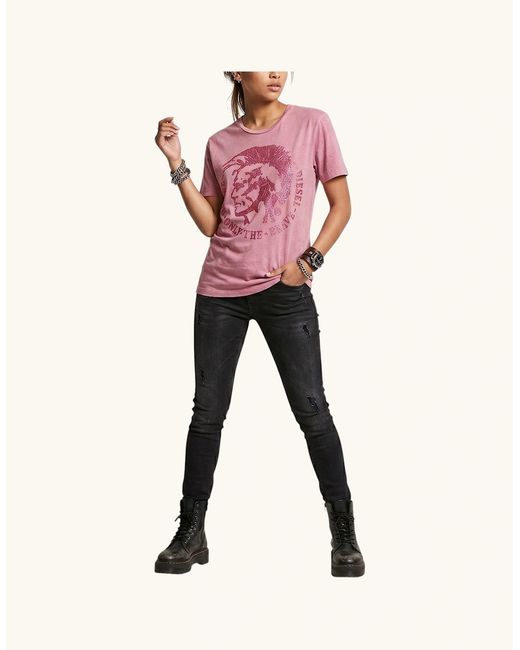 DIESEL Pink T Mori T Shirt Crew Neck Short Sleeve Casual Summer Cotton Top New