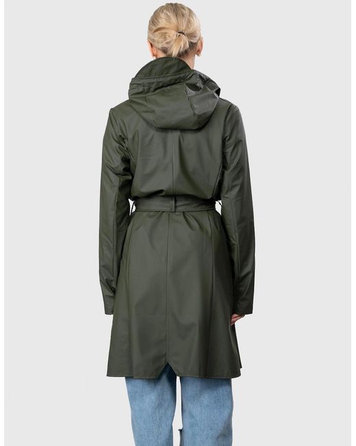 Rains Green Curve Long Jacket