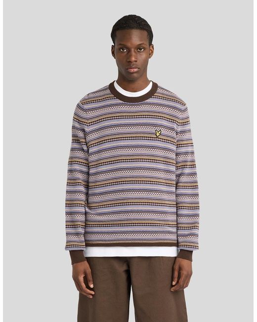 Lyle & Scott Gray Fair Isle Crew Neck Jumper for men