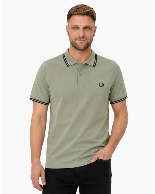 Fred Perry Green Twin Tipped Polo Shirt/Dark Airforce/Dark Airforce for men
