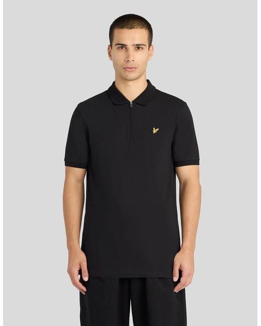 Lyle & Scott Black 1/4 Zip Short Sleeve Polo Shirt for men
