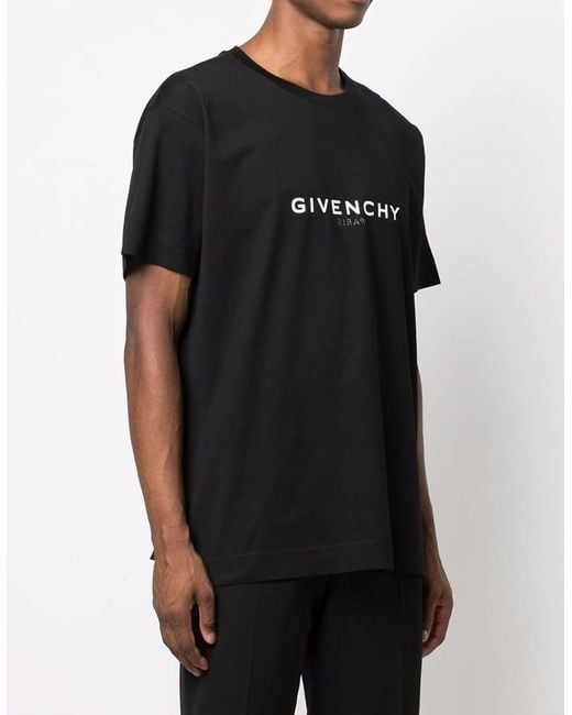 Givenchy Black Reverse Paris Logo Print Oversized T-Shirt for men
