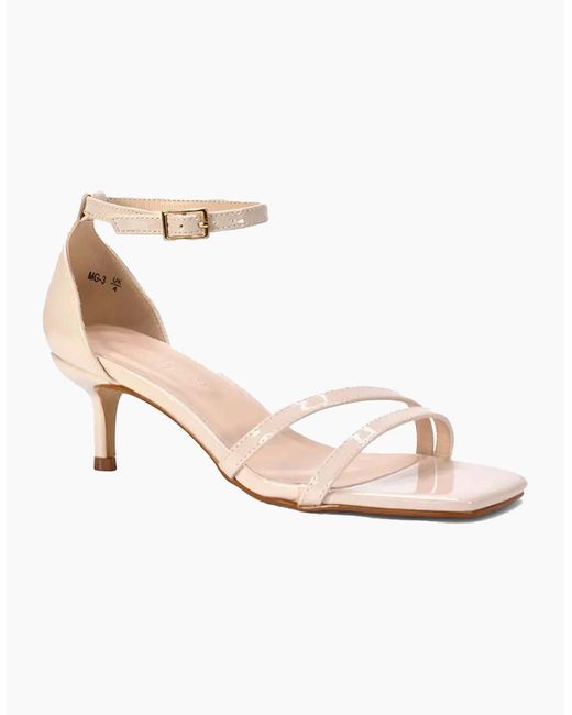 XY London Natural Ladies Lea Patent Open Toe Low Kitten Heel Sandals