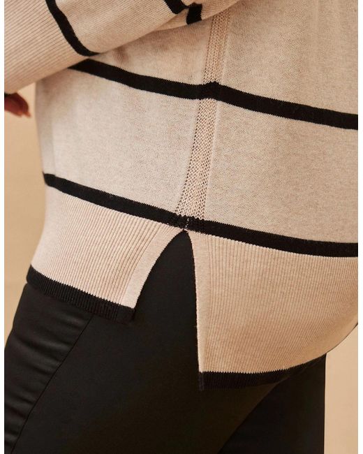 Live Unlimited London Gray And Stripe V Neck Jumper