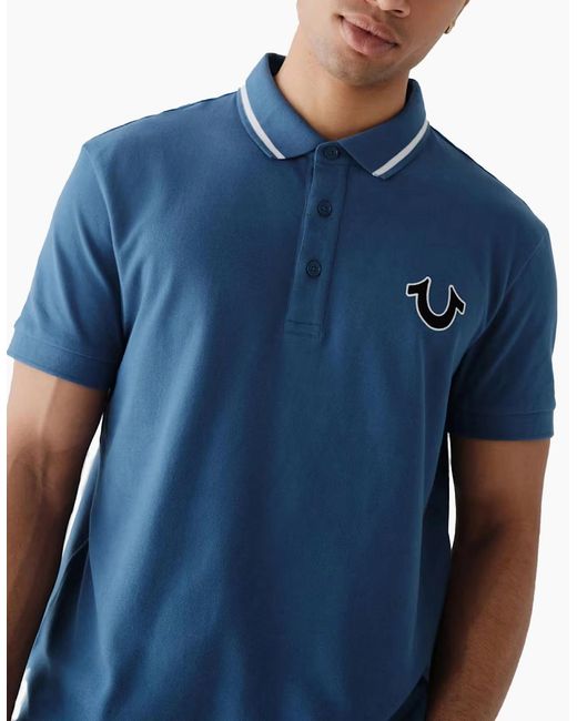 True Religion Blue Polo Shirt Regular Fit Signature Horseshoe Pique Polo Shirts for men