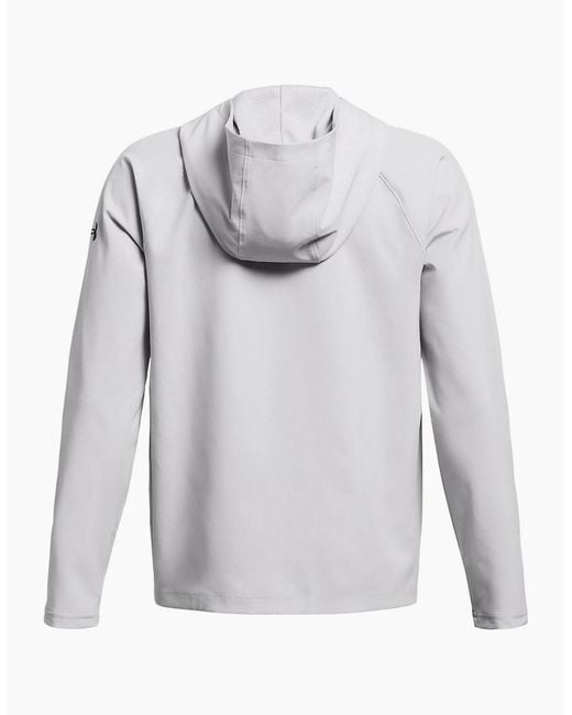 Under Armour White Solid Patterned Full Zipper Hooded Woven Cuff Jacket