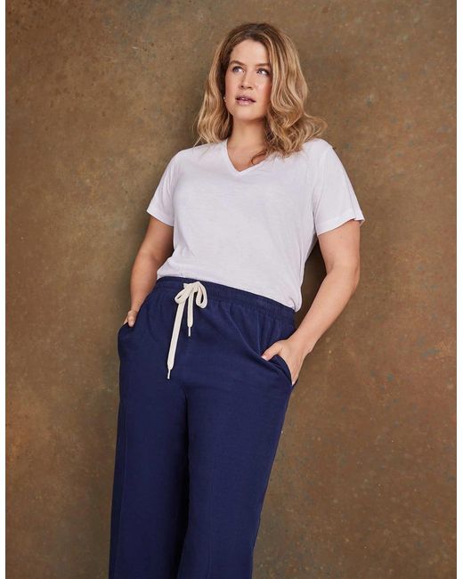 Live Unlimited London Blue Drawstring Wide Leg Corduroy Trousers