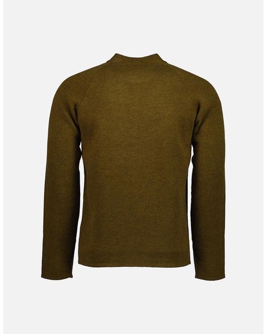 C P Company Green Double Crewneck Embroidered Cuff Logo Knit for men