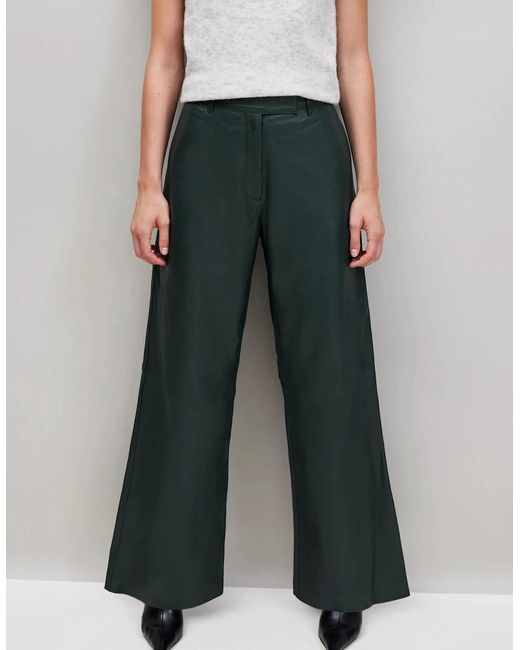 Ro&zo Green Petite Dark- Leather Wide-Leg Trousers