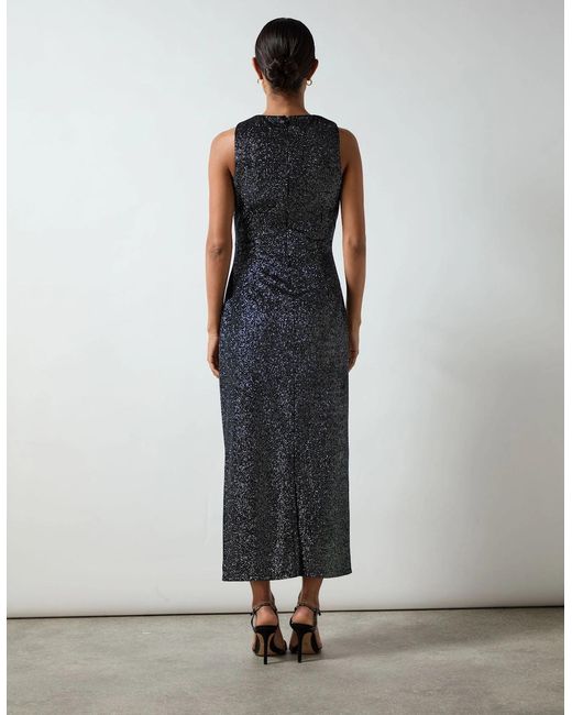 Ro&zo Brown Gabriela Sparkle Velvet Column Midi Dress