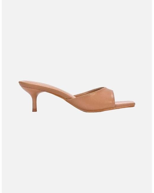 XY London Brown Ladies Jane Square Toe Kitten Heel Mule Sandals