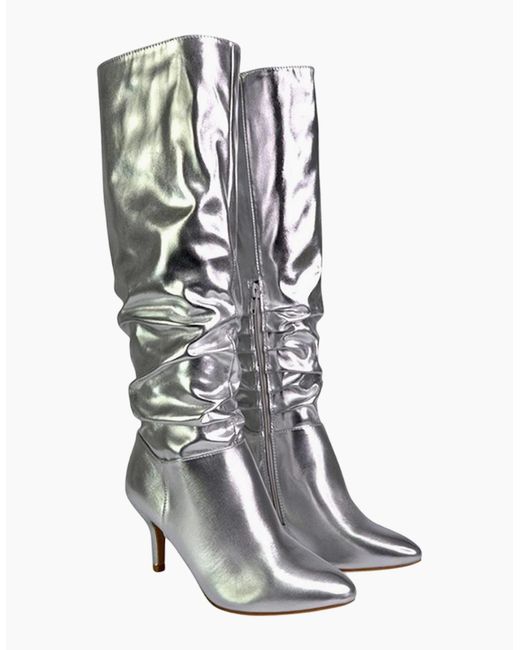 XY London Ladies Sian Ruched Metallic Knee-High Boots