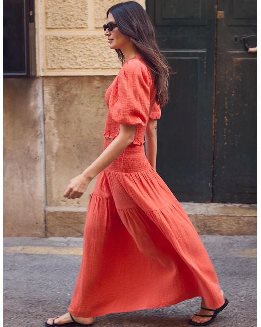 Ro&zo Coral Cheesecloth Shirred Waistband Skirt