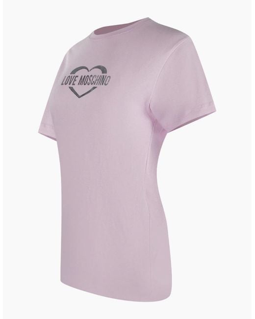 Love Moschino Pink Shiny Heart Logo T-Shirt