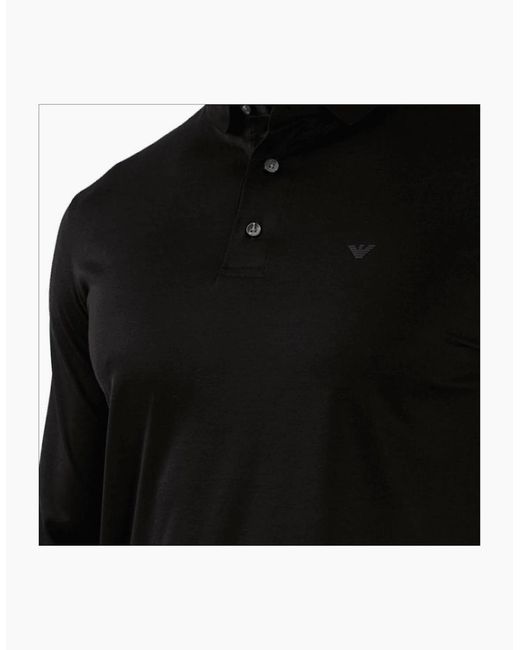 Emporio Armani Black Cotton Long Sleeve Polo Shirt for men