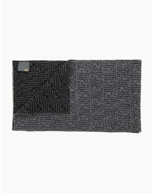 Fendi Gray Ff Logo Zucca Fil Scarf/Dark for men