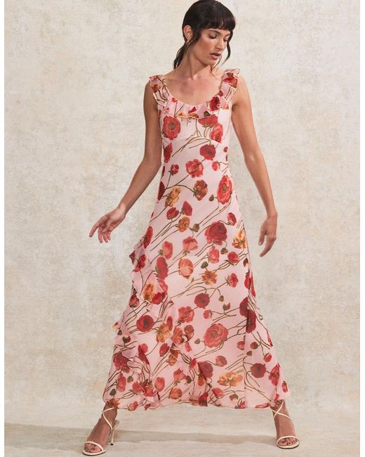 Ro&zo Pink Rosie Poppy-Print Ruffle-Detail Dress
