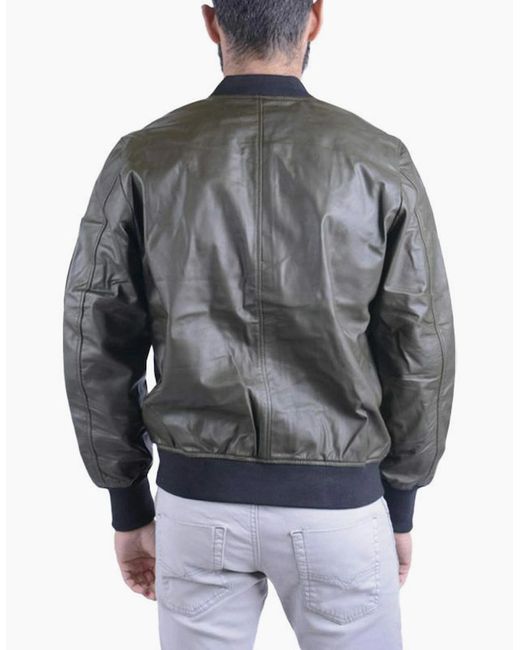 DIESEL Gray L Parker Leather Jacket Casual Quilted Winter Bomber Jacket for men