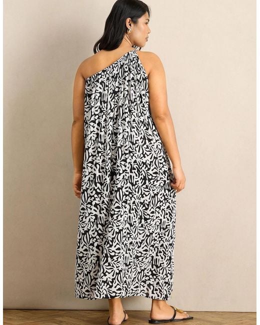 Live Unlimited London Brown Mono Print One Shoulder Crinkle Maxi Dress
