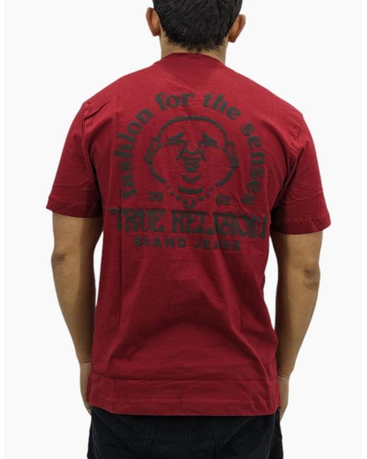 True Religion Red 107816 T Shirts Short Sleeve Buddha Face Summer Crew Neck Tee for men