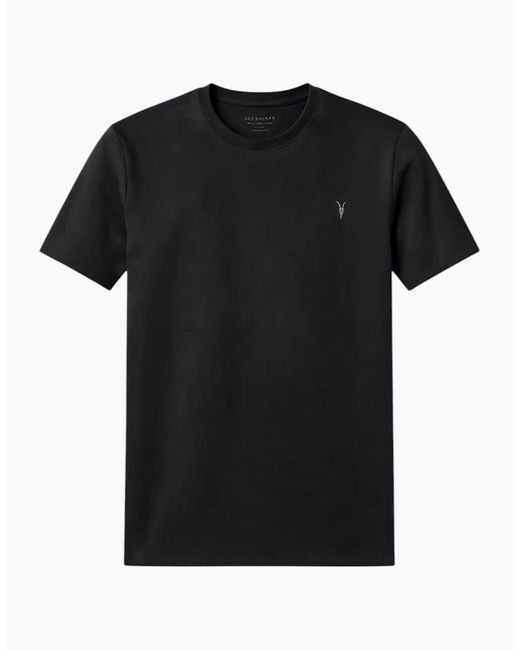 AllSaints Black T Shirts Lycra Stretch Cotton Crew Neck Short Sleeve Summer Tee for men