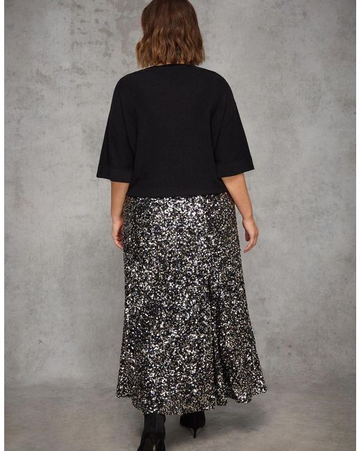 Live Unlimited London Gray Sequin Flared Midaxi Skirt