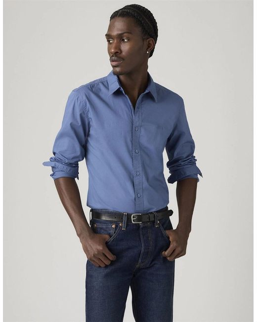 Levi's Blue Levi's Slim Fit Collared Neck Long Sleeve Shirt for men