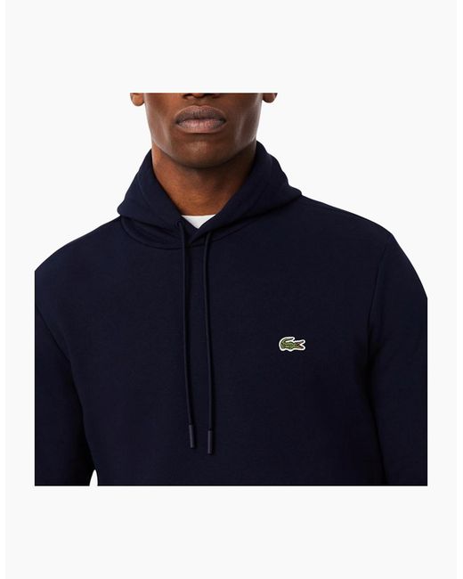 Lacoste Blue Fleece Hoodie Organic Cotton Pullover Classic Fit Sportswear Hooded for men