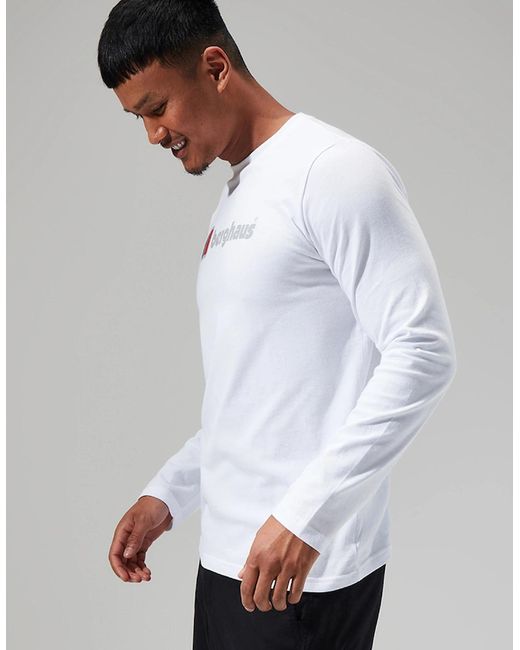 Berghaus White Organic Big Logo Long Sleeve T-Shirt for men